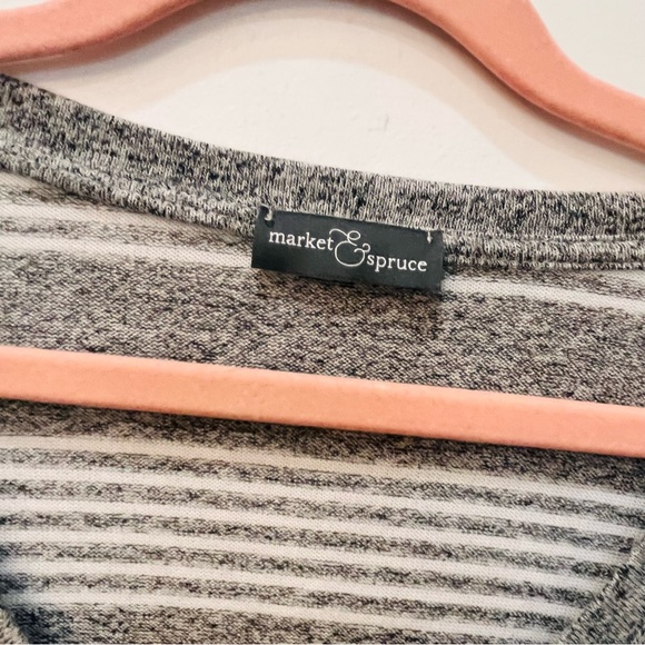 Market & Spruce Sweater gray white stripe vneck sz small - Picture 3 of 6